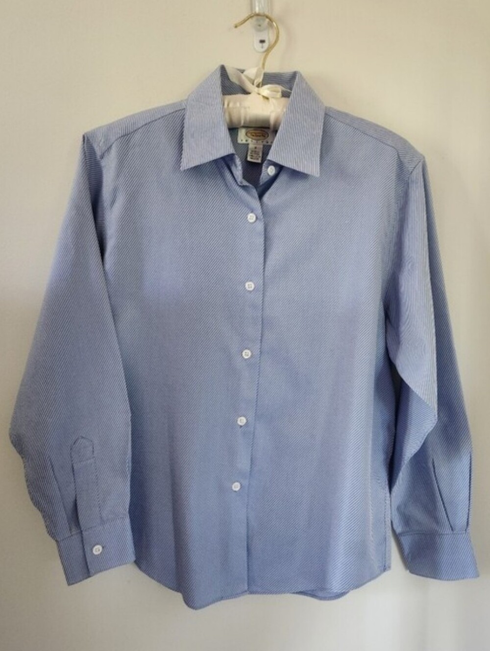 Talbot's Women's Light Blue Patterned Button-Up Dress Shirt